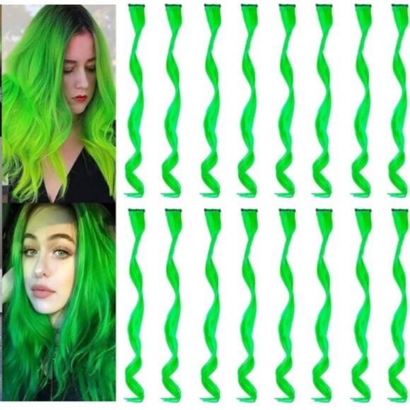 Vibrant Green 17 In Curly Hair Extensions 12 Pieces NWT - Picture 1 of 6